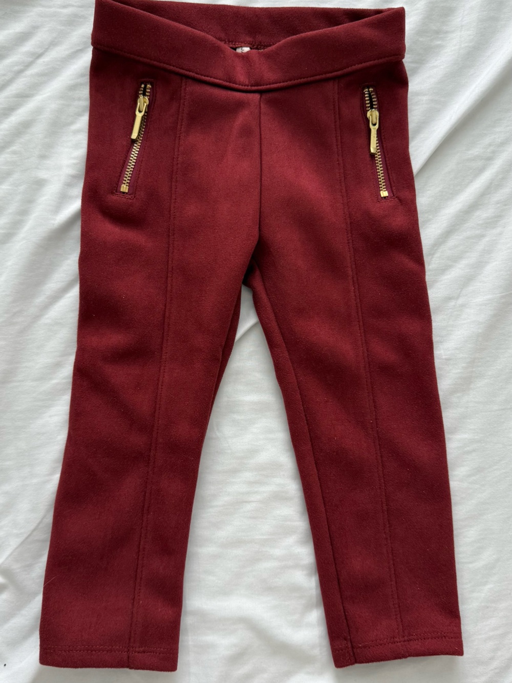 Janie and Jack Burgundy Ponte Leggings with Gold Zippers